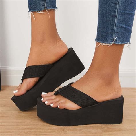 Chunky Platform Flip Flops Wedges Slip on Beach Sandals | Platform flip ...