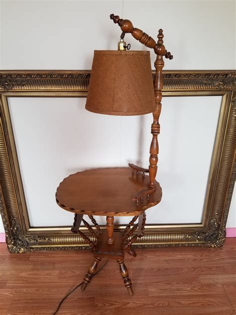 Vintage Retro Wood Floor Lamp Side Table Mid Century Modern End Table W ...