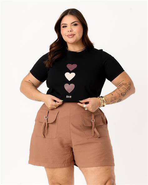 T-SHIRT PLUS SIZE TRES CORACOES LOVE - COR PRETO | Atacado Tshirt | Use ...