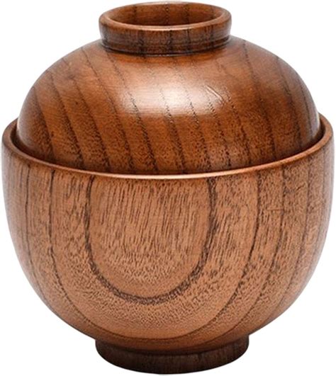 LOVIVER Wooden Bowl with Lid Ramen Noodles Dinner Round Food Container ...
