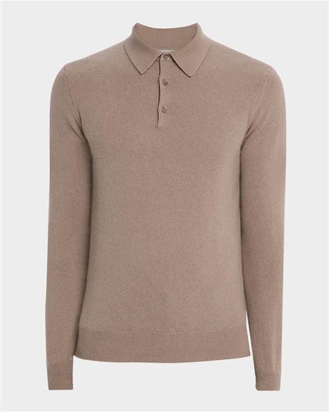 Men's Cashmere Long-Sleeve Polo Sweater | Neiman Marcus