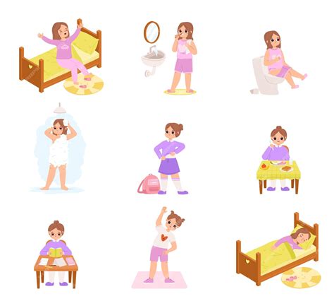 Premium Vector | Active girl daily routine Day schedule and activities ...