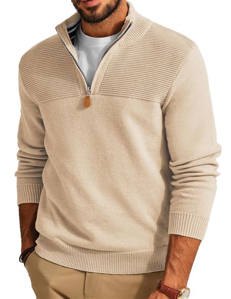PaulJones Men's Quarter Zip Jumpers Casual Knitted Jumper Mock Neck ...