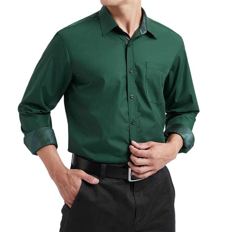 Mens Green Dress Shirt Long Sleeve Button-Up Casual Shirt with Inner ...