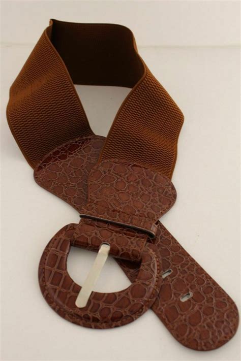 Women Chic Dark Brown Color Belt Hip Waist Stretch Big Round Buckle ...
