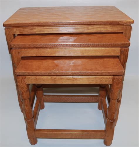 Sid Pollard of Bagby - adzed oak nest of three tables, W58cm D38cm ...