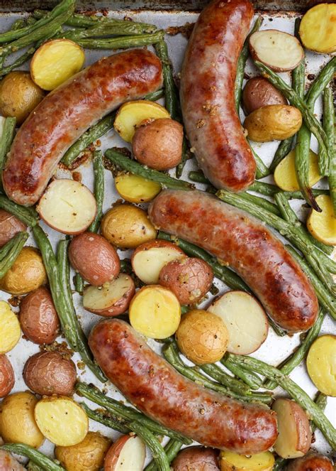 Roasted Brats with Potatoes and Green Beans - Vegetable Recipes