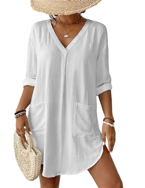 Bsubseach Women White Swimsuit Cover Up V Neck Bikini Cover Up With ...