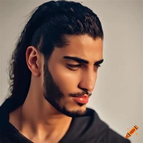 Portrait of a young arab man with shoulder-length hair and a nose ring