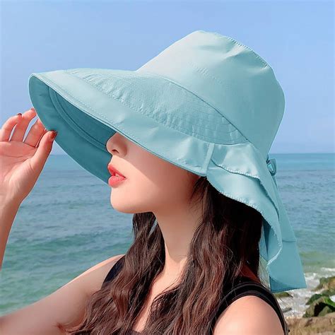 Women's Summer Hat for The Sun Wide Brim UV Neck Protection Solar Beach ...