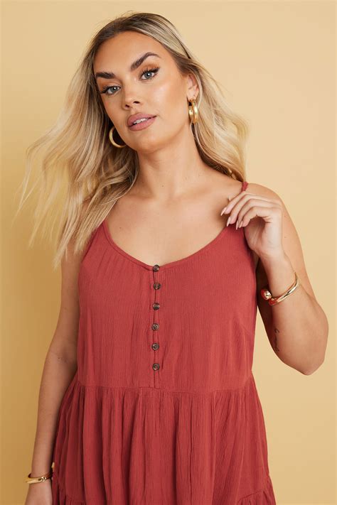 YOURS Plus Size Rust Orange Crinkle Tiered Vest Top | Yours Clothing