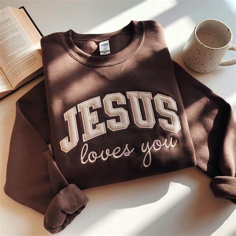 Embroidered 'Jesus Loves You' Sweatshirt: Christian Faith Bible Verse ...