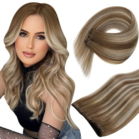 Amazon.com: Sunny Beaded Weft Hair Extensions Balayage Brown Blonde ...