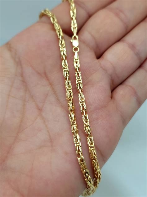 18K Yellow Solid Gold Byzantine Chain Necklace/ 18K Pure Gold - Etsy
