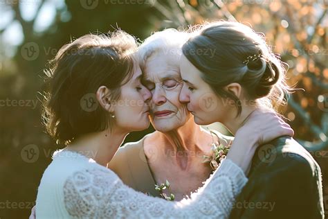 AI generated Daughter, Mother Kiss Elderly Grandmother 38266269 Stock Photo at Vecteezy