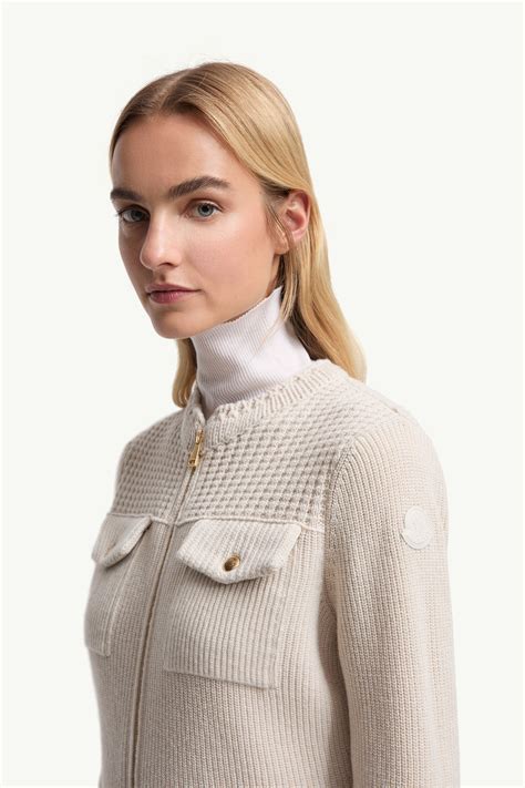 White Padded Wool Zip-Up Cardigan - Sweaters & Cardigans for Women ...