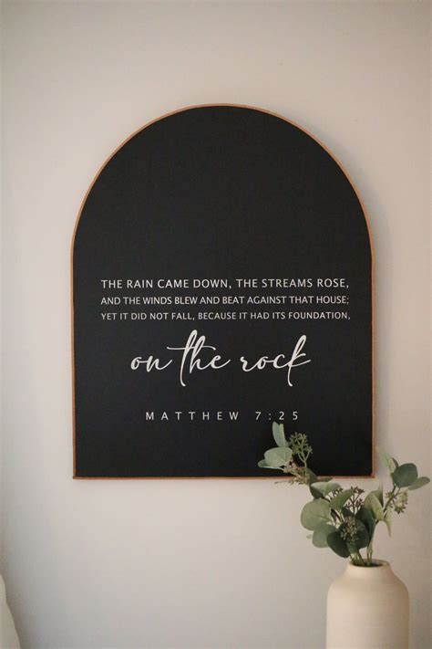Arched Wall Sign - Matthew 7:25 - Scripture Wall Art - Grace and Mercy - Living Room Wall Art ...