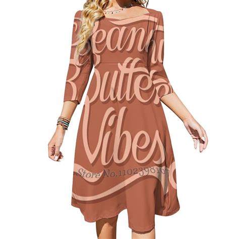 Peanut Butter Vibes Flare Dress Square Neck Dress Elegant Female ...