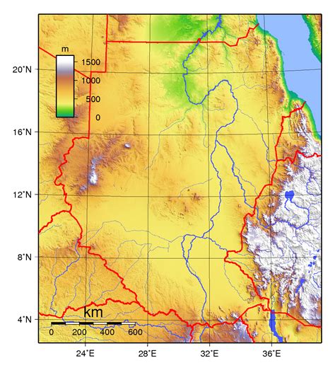 Large topographical map of Sudan | Sudan | Africa | Mapsland | Maps of the World