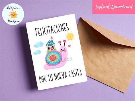 Spanish New House Congratulations Card Printable With Cute Snail ...