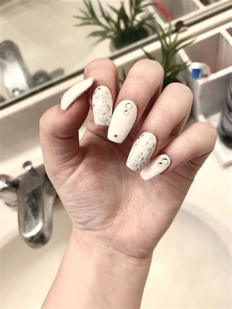 White Coffin Acrylic Nails | Acrylic nails, Acrylic nails coffin, Nails