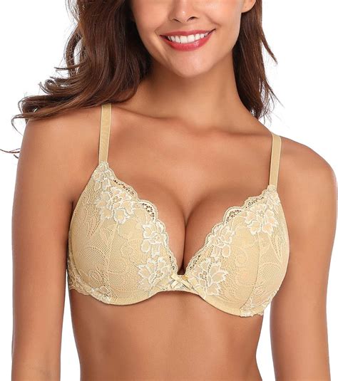Deyllo Women’s Push Up Lace Bra Comfort Padded Underwire Bra Lift Up ...