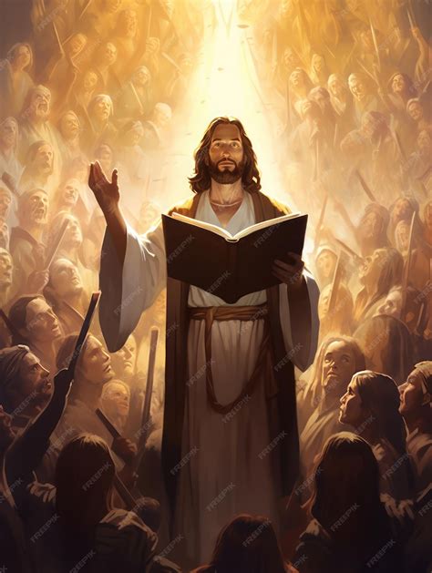 Premium Photo | Jesus Christ of Nazareth looking up and holding a Bible ...