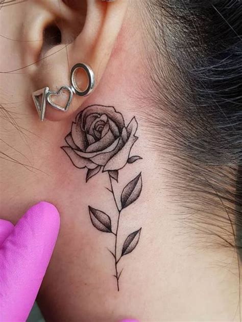 Rose in front of ear | Rose tattoo on front of ear, Front of the ear ...