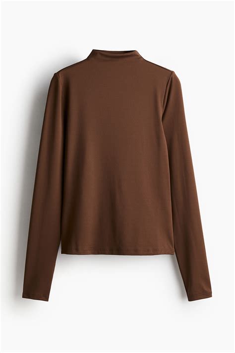 Women's Brown Mock Turtleneck Jersey Top | H&M CA
