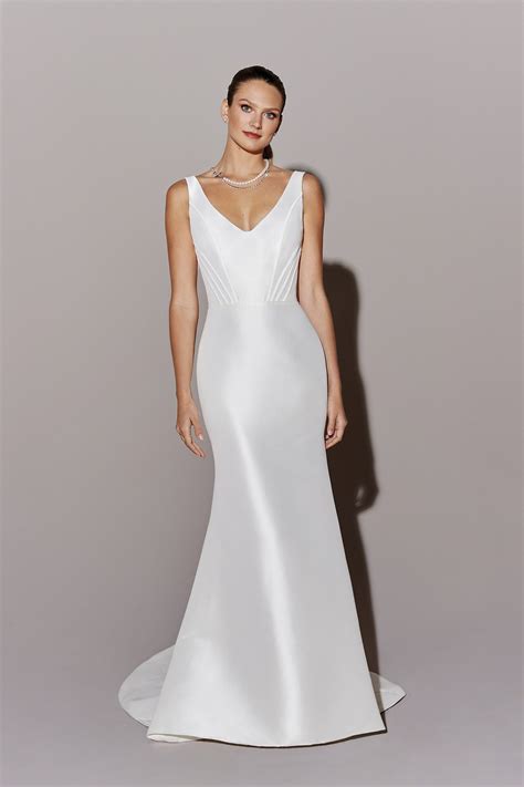VISION: Stretch Mikado Fit and Flare Wedding Gown with V-Neckline ...