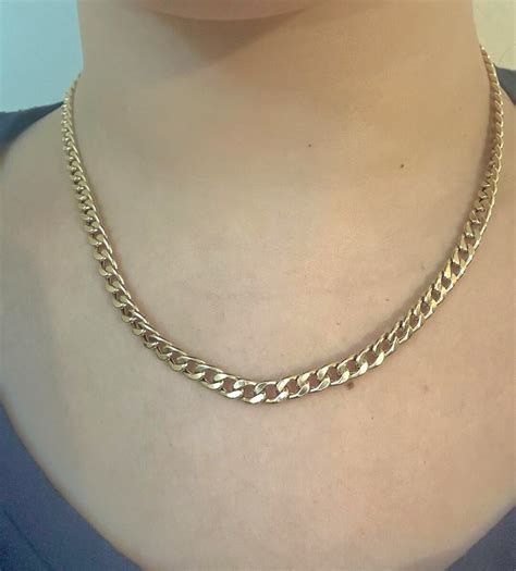 18k Solid Gold Cuban Link Chain Necklace, Curb Necklace Chain 18kt Real ...