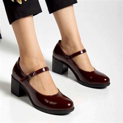 Women Mary Janes Shoes, Burgundy Patent Handmade Shoes, Women Low Heels ...