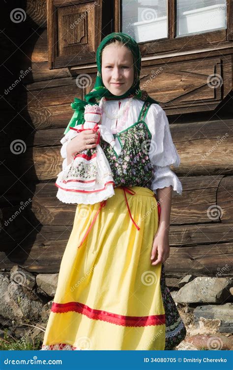 Young Girl in Russian National Costume Stock Image - Image of laughing ...