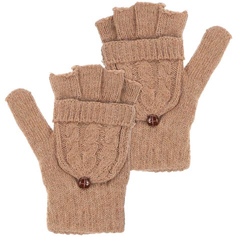 Women Winter Warm Wool Knitted Convertible Fingerless Gloves With ...