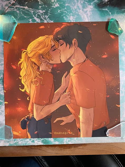 "- art print of percy jackson and annabeth chase's first kiss in battle ...