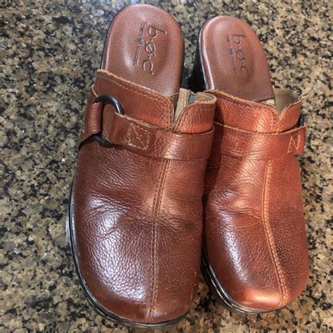 BORN Brown Leather Slip on Clogs Mules Heel/wedge Shoe Womens Size 8 ...