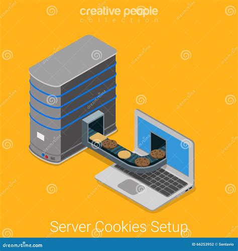Server Cookies Laptop Browser Internet Flat 3d Isometric Vector Stock ...