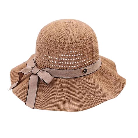 Sun Hat Folding Sun Knitted Wide Brim Ribbon Bow Women Beach Hat for ...