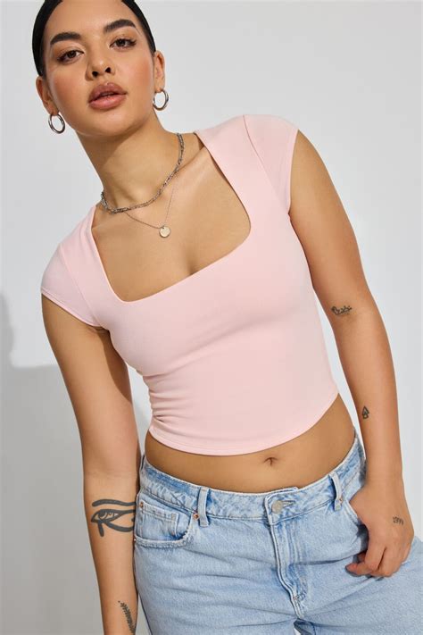 Portia Square Neckline Tee Pink | Garage