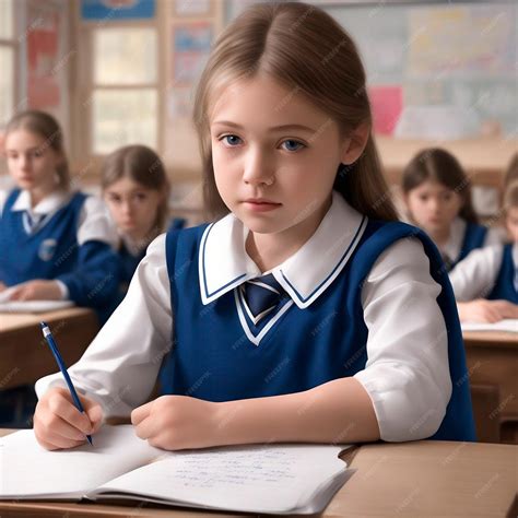 Premium AI Image | girl in school uniform studying in class