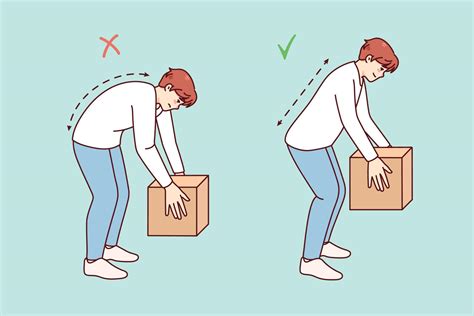 Correct technique of lifting heavy packages. Man lift box wrong and ...