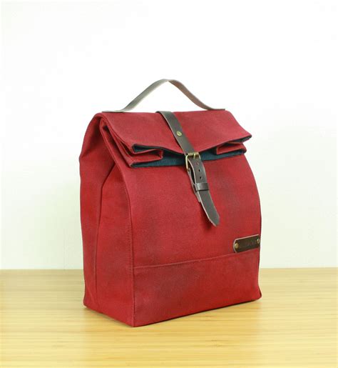 red lunch bag, Waxed canvas lunch bag, reusable cloth lunch bags, cute ...