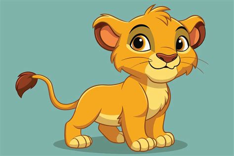 A young, animated lion cub character playfully poses against a bright ...