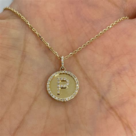 Initial Necklace, 14K Yellow Gold Diamond Initial Pendant, Initial ...