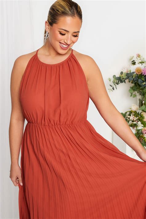 YOURS LONDON Plus Size Orange Pleated Maxi Dress | Yours Clothing