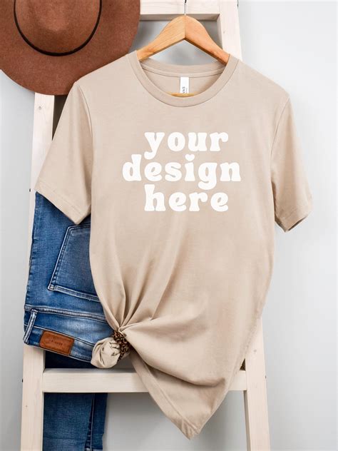 Bella Canvas 3001 Tan Mockup, Hanging Boho T Shirt Mock Up, Lifestyle ...