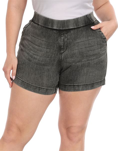HDE Women's Plus Size Jean Shorts High Waisted Pull On Shorts Black 18 ...