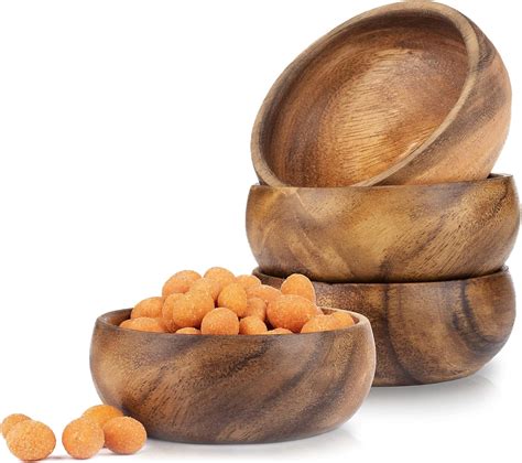 cintika Set of 4 Round Wooden Bowl Set. 4 inch Handmade Calabash Bowl ...