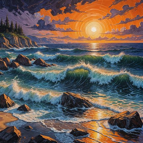 Vibrant Sunset Seascape in Oils - AI Art