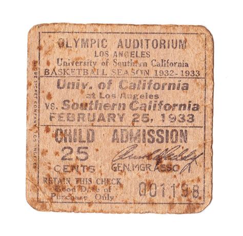 Vintage USC vs UCLA Basketball Ticket Stub 1933 at Olympic Auditorium ...